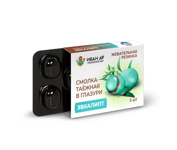 ИД Резинка жеват. "Смолка таёжная с эвкалиптом"  в глазури 0,8 гр.