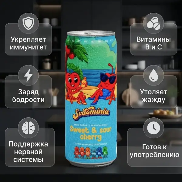 Svitominia Шие-Черешня дәмі бар витаминделген лимонад т/б 330 мл.* 12 дана.
