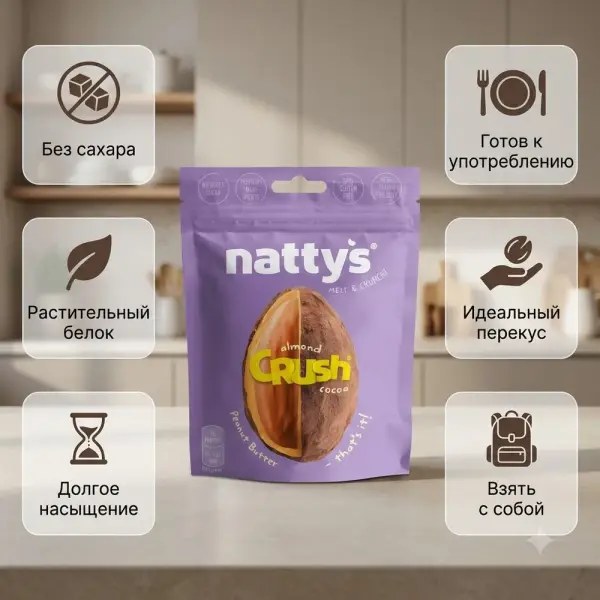 NATTYS Crush Almond какао мен жержаңғақ пастасындағы бадам дражесі 35 гр