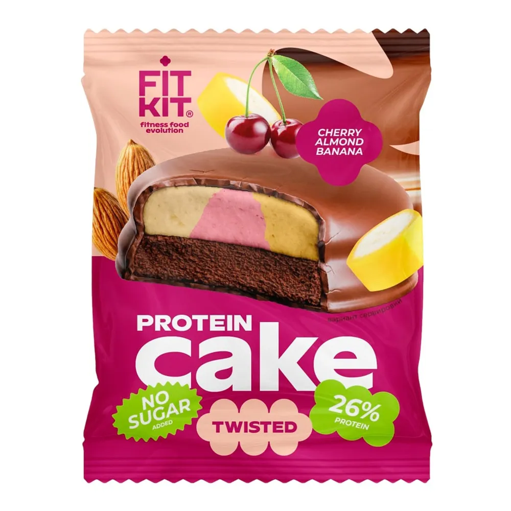Fit Kit протеиновое пирожное TWISTED Protein Cake ВИШНЯ-МИНДАЛЬ-БАНАН 70 гр