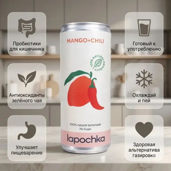 ЛАПОЧКА Манго-Чили орташа газдалған сусын 330 мл