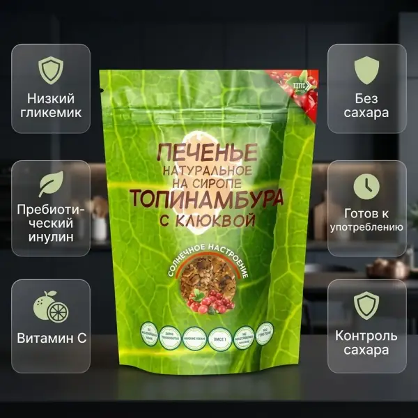 КДП Топинамбур шәрбаты, күнжіт және мүкжидек қосылған печенье 130 гр.*8 дана.