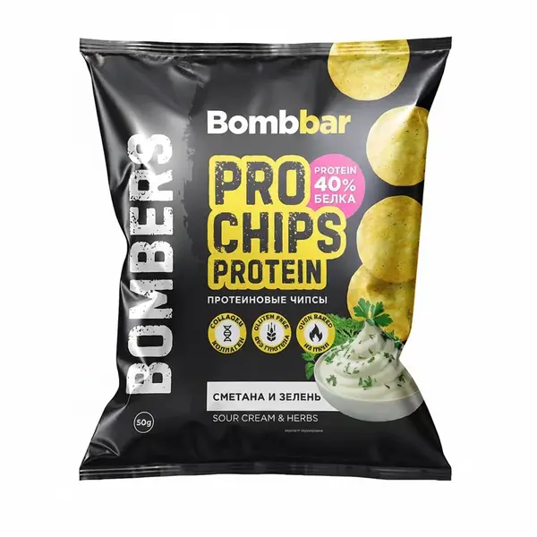 BOMBBAR Чипсы цельнозерновые со вкусом "Сметана и зелень" 50 гр.