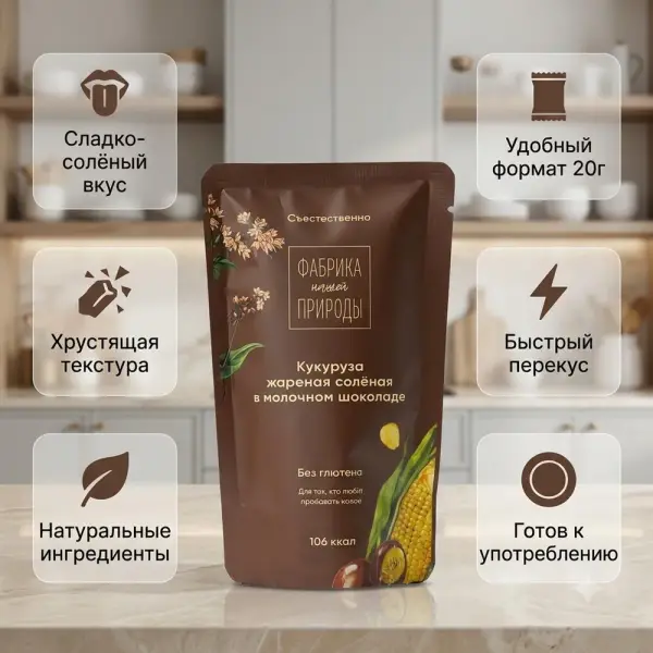 ФАБРИКА ПРИРОДЫ Қуырылған тұздалған жүгері қосылған сүтті шоколад 20 гр
