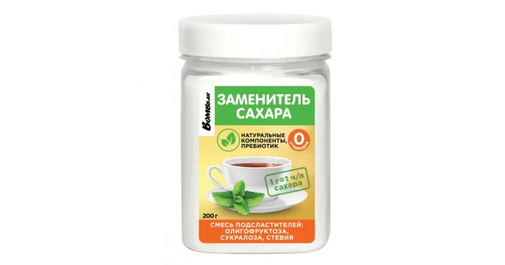 BOMBBAR Заменитель сахара (Олигофруктоза, сукралоза, стевия) 200гр.