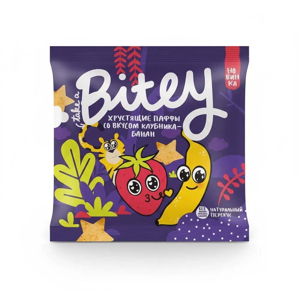 Bite мультизлаковые фигурки «Паффы» со вкусом «Клубника-Банан» 20 гр