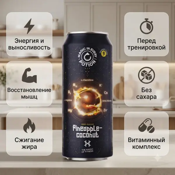 POTION Super Energy Fitness аминқышқылдарымен Ананас-Кокос т/б 450 мл