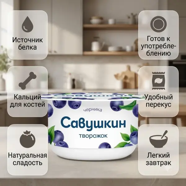 Савушкин продукт "көкжидек" сүзбелі десерт пастасы 120гр.