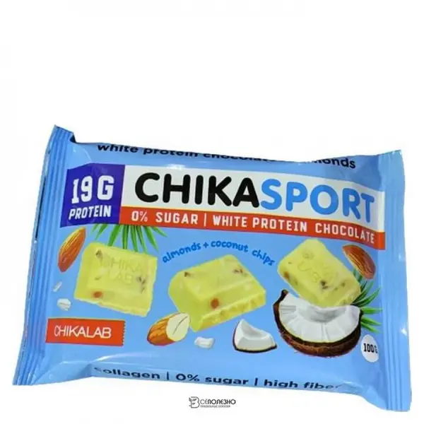 CHIKALAB Шоколад белый с миндалем и кокосовыми чипсами 100 гр.
