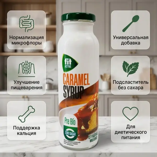 Сироп ТМ ФитАктив пребиотик со стевией "Сгущёное молоко" 300гр