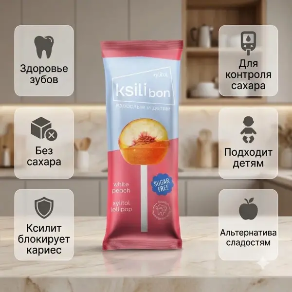 KSILIbon Ақ шабдалы таяқшадағы мұз кәмпиттер