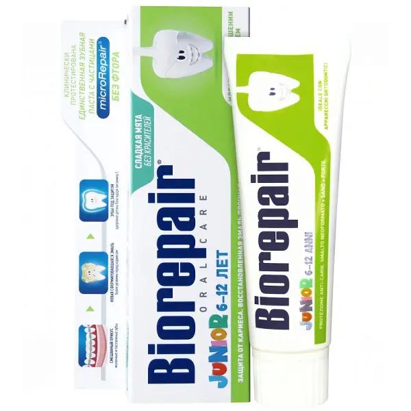 Biorepair 6-12 жас аралығындағы балаларға арналған тіс пастасы (тәтті жалбыз) 75 мл.