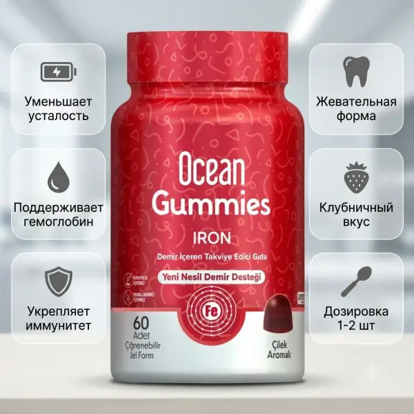 ORZAX OCEAN Gummies Железо (со вкусом клубники) 60 шт.