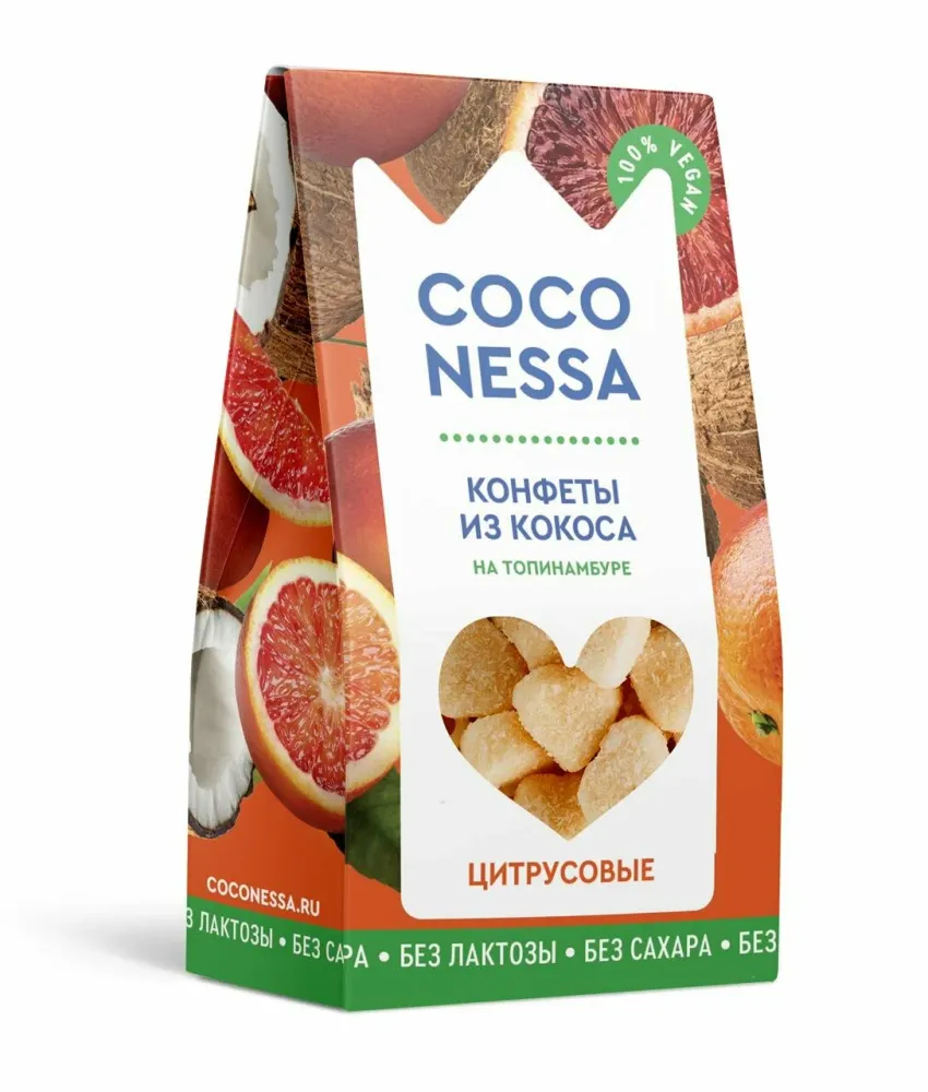 Конфеты кокосовые Coconessa Milky "Цитрусовые" 70гр.