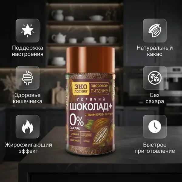 Экологика "ГОРЯЧИЙ ШОКОЛАД+" ерімелі сусыны 125гр.