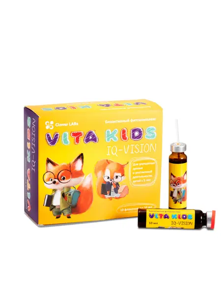 Clover Labs "Vita kids IQ Vision" для зрения и умственной активности 10 флаконов