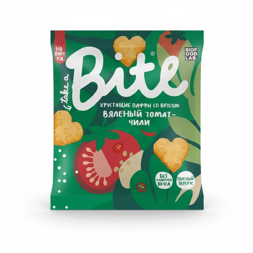 Bite Мультизлаковые фигурки «Паффы» со вкусом «Вяленый томат-чили» 30 гр.