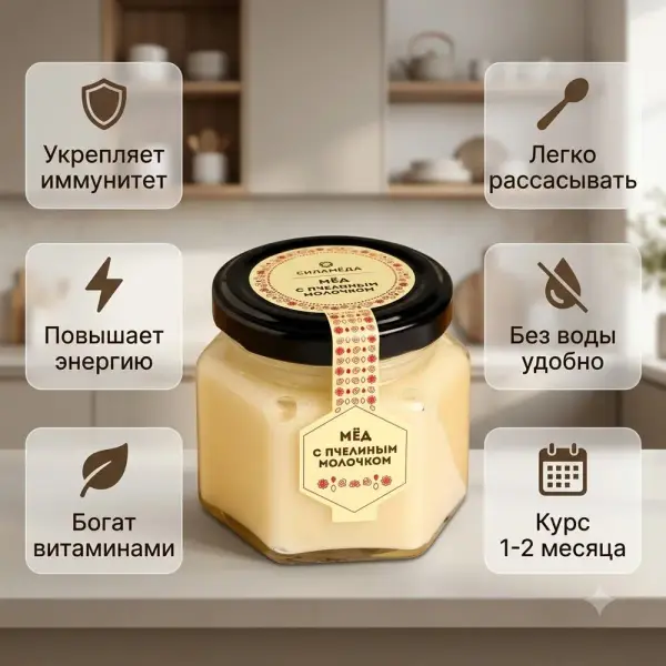 МММ Ара сүтшесі қосылған табиғи бал 150гр.
