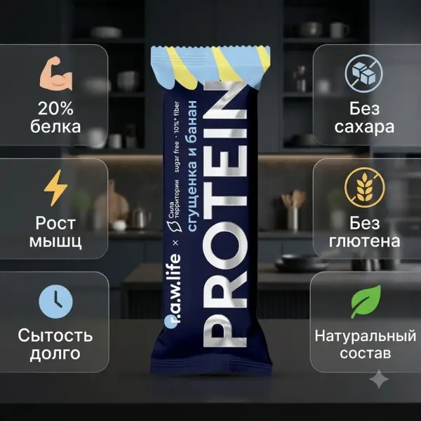 R.A.W. LIFE Протеиновый батончик Сгущёнка-Банан  46гр.