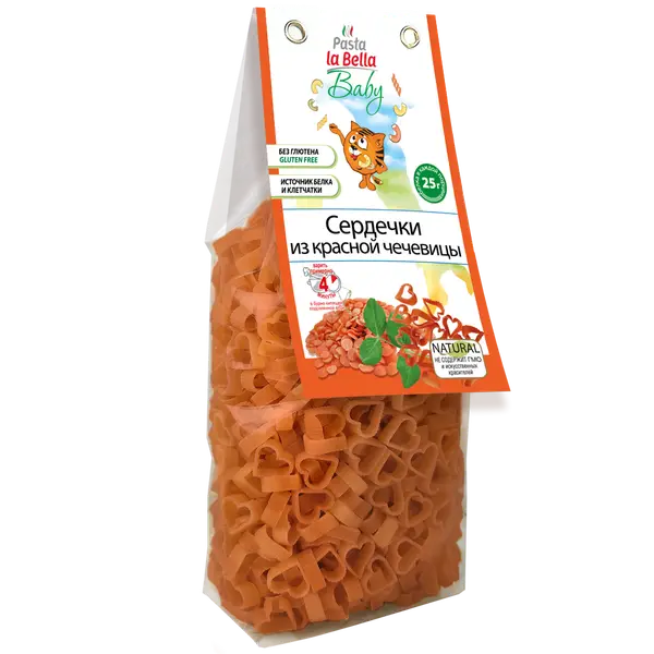 Pasta la Bella Baby Сердечки из красной чечевицы 250 гр.