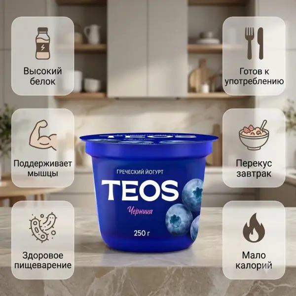 Савушкин продукт "Греческий ТЕОС" көкжидек йогурты 250гр п/ст