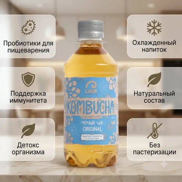 Kombucha ''Қара шай Original" 330мл ''LAVA SUPERFOOD"