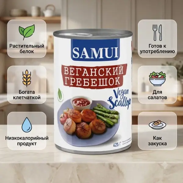SAMUI Грибы "Веганский гребешок" ж/б 425 гр.